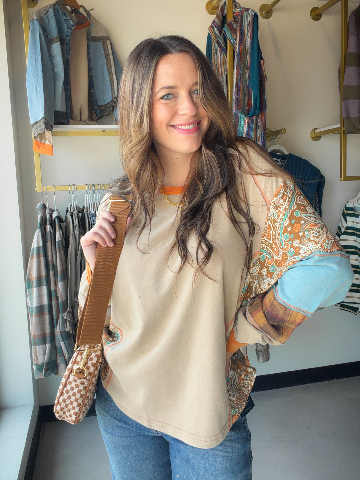 Orange & Blue Paisley Mix Top