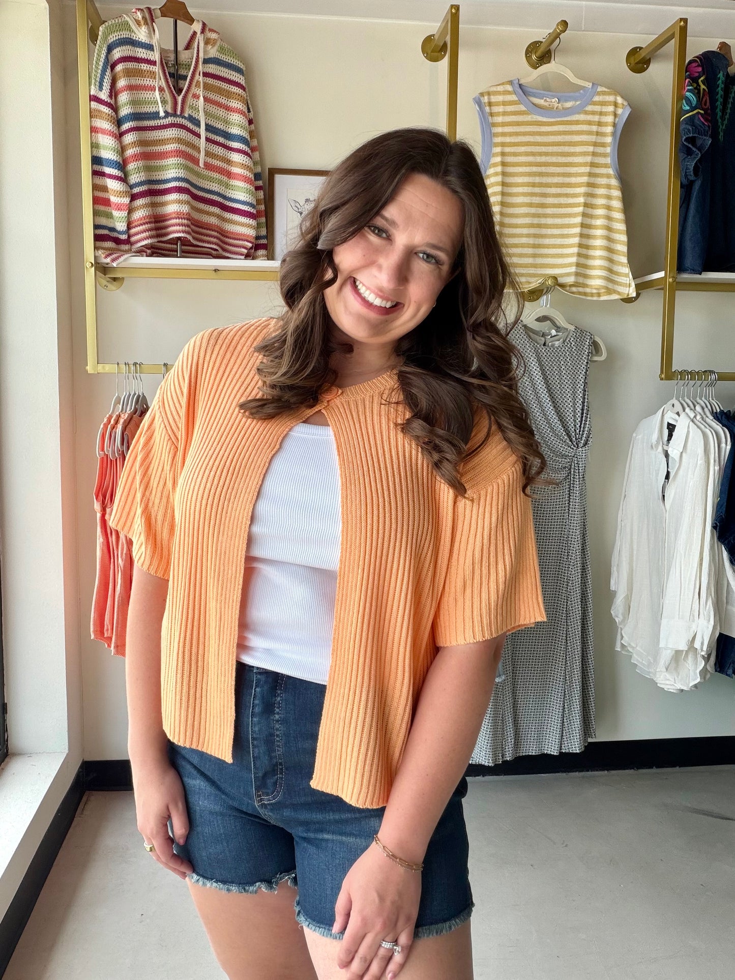 Apricot Short Sleeve Cardigan