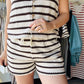 Brown Stripe Crochet Shorts