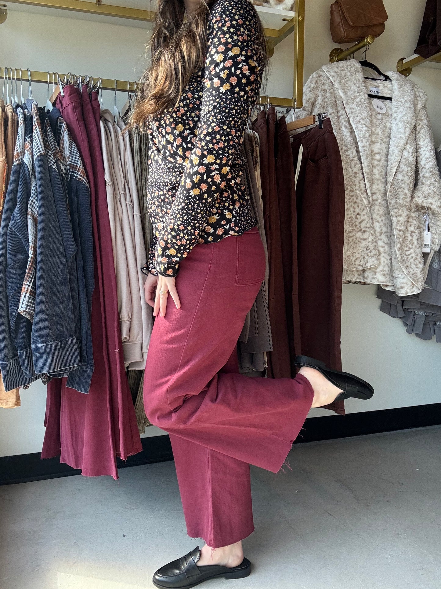 Wine High Rise Cropped Denim