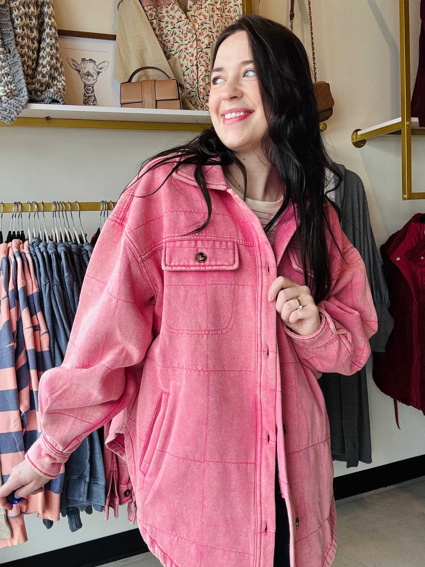 Pink Mineral Washed Quilted Shacket