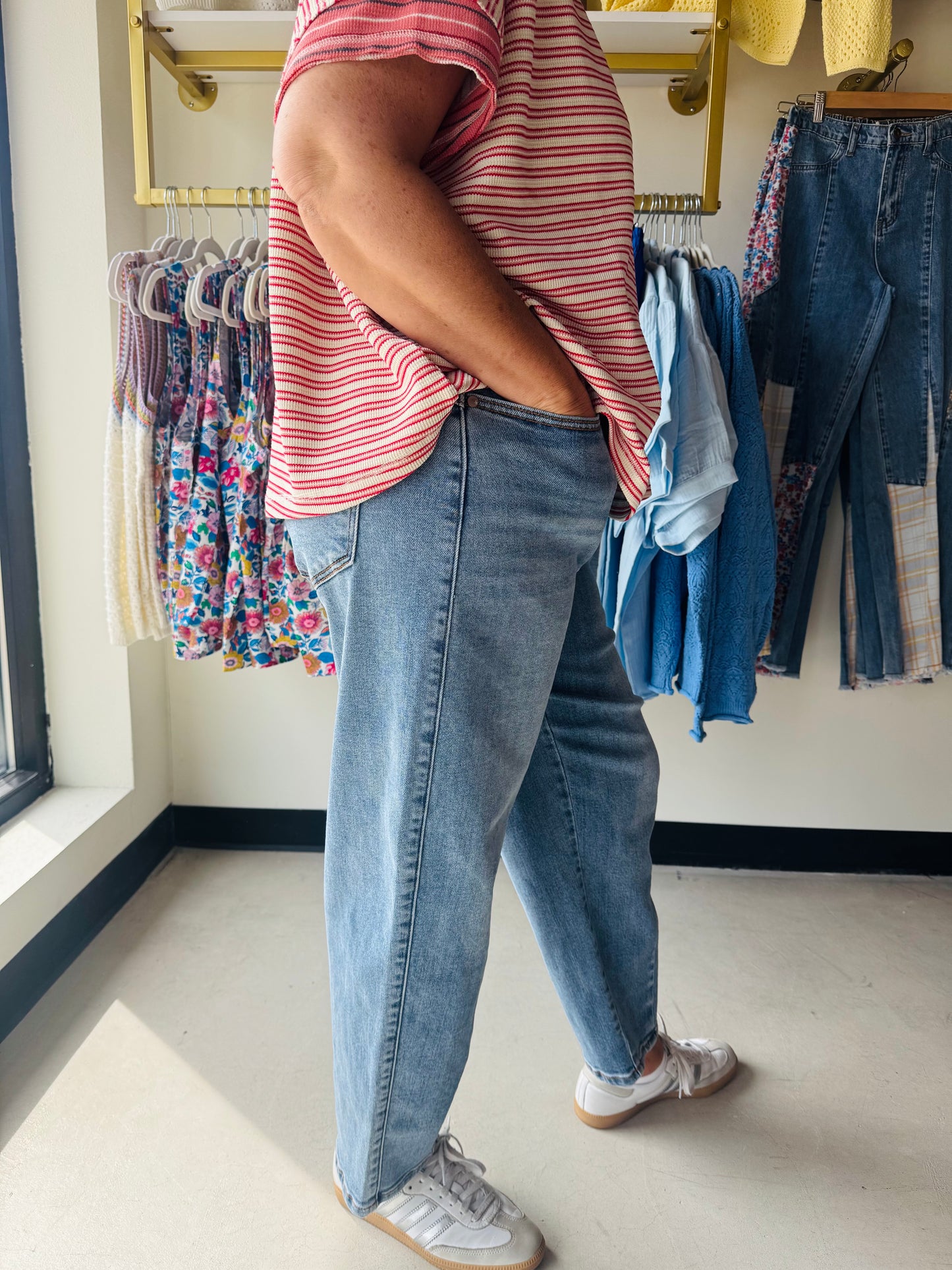 High-Waisted Light Wash Barrel