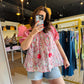 Strawberry Contrast Puff Sleeve Blouse