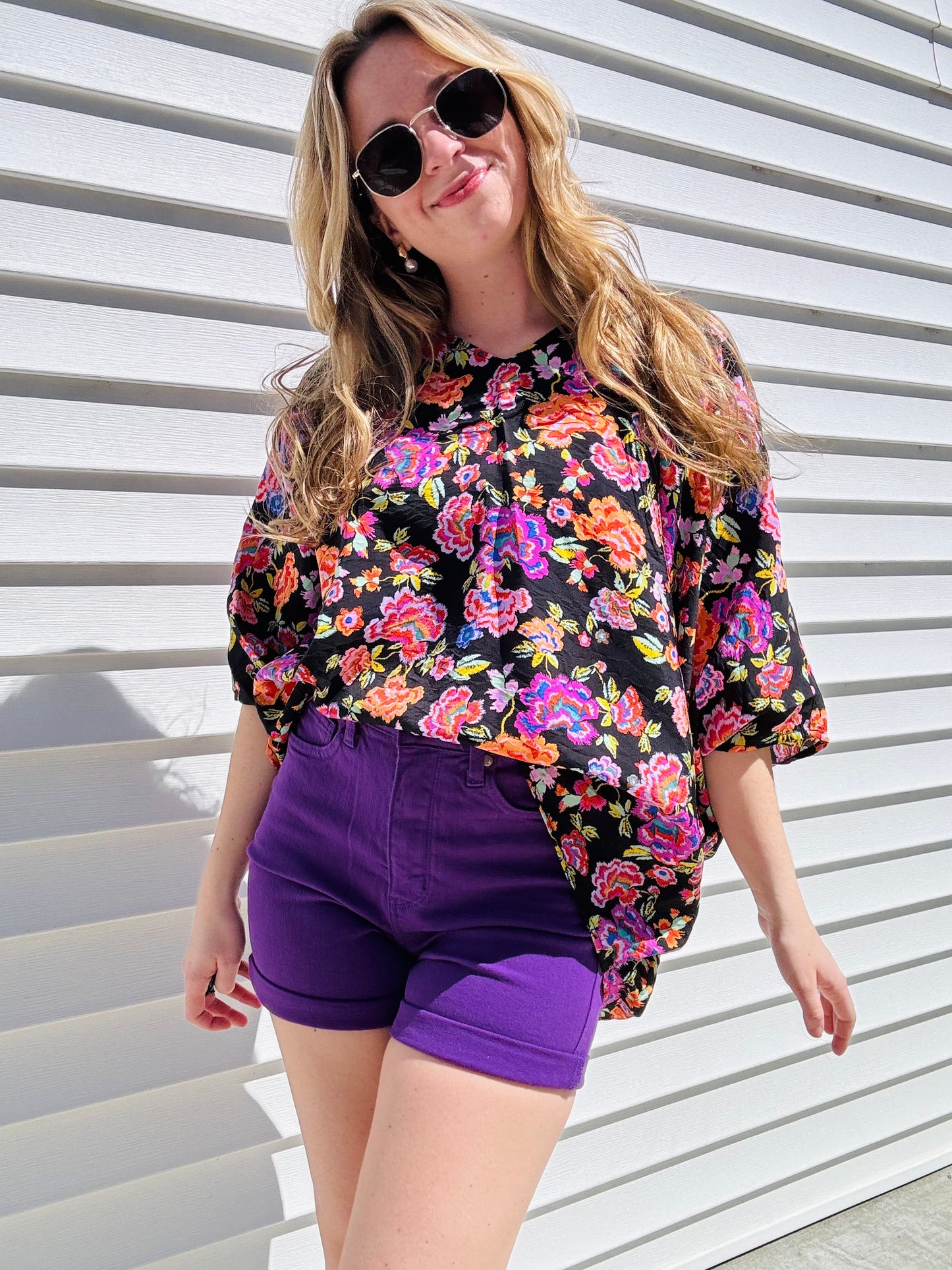 Bright Floral V Neck Poncho