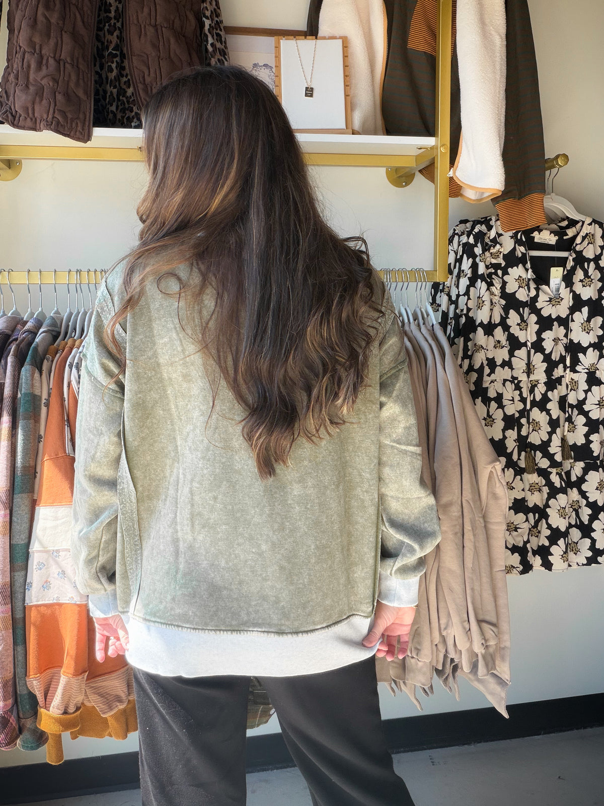 Light Olive Acid Wash Pullover