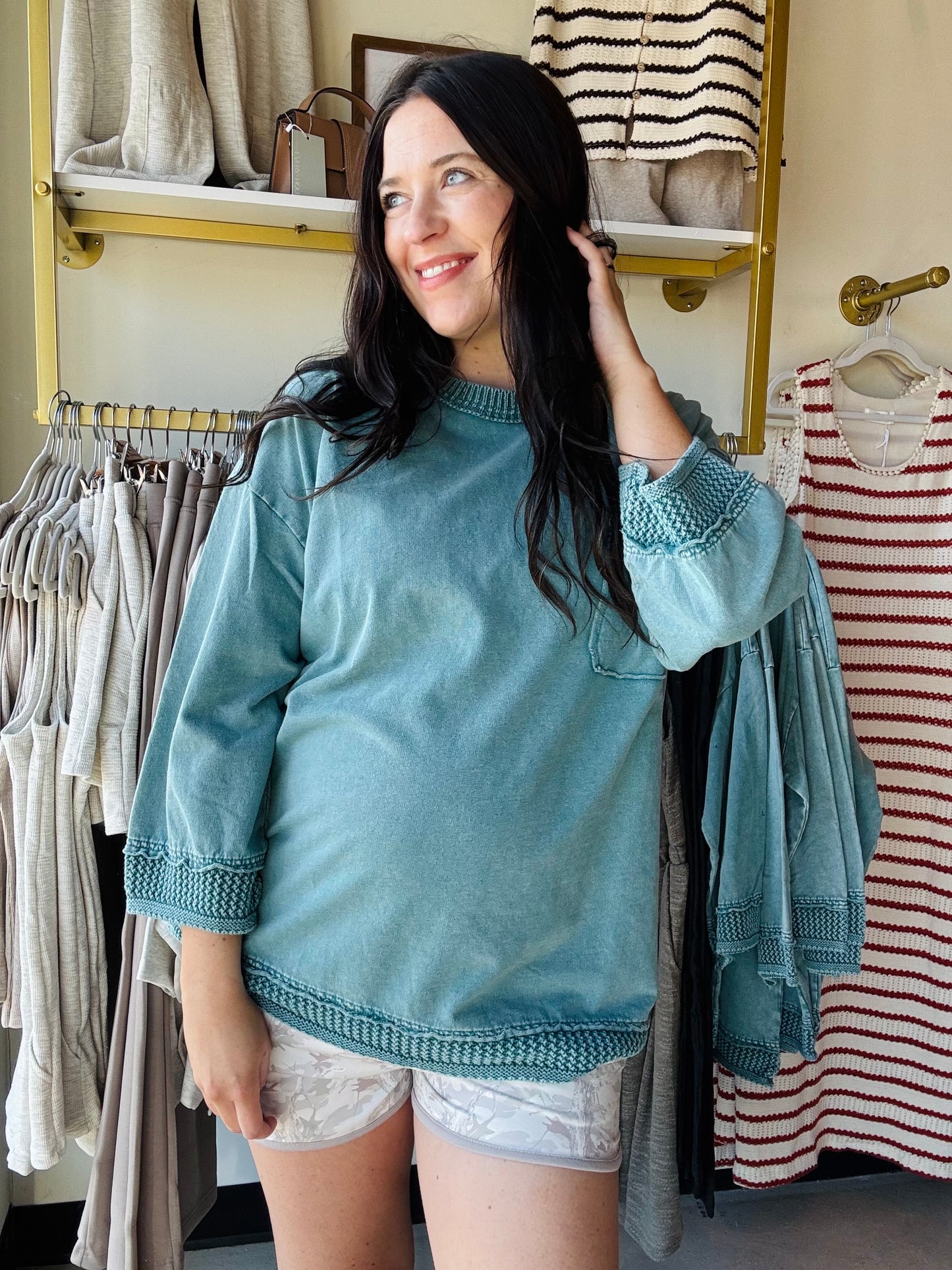 Teal Mineral Contrast Pullover