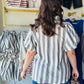 Navy Stripe Bubble Sleeve Blouse