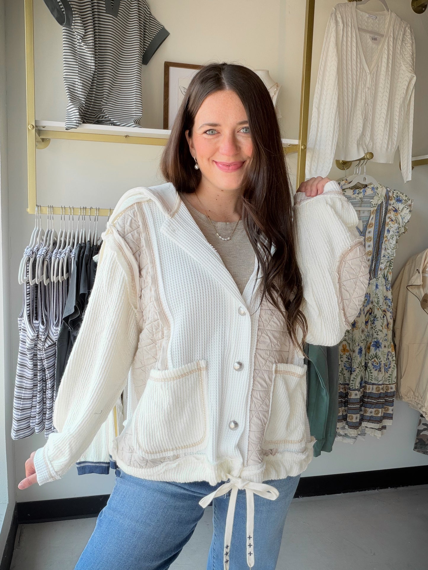 Cream Quilted Thermal Button Up