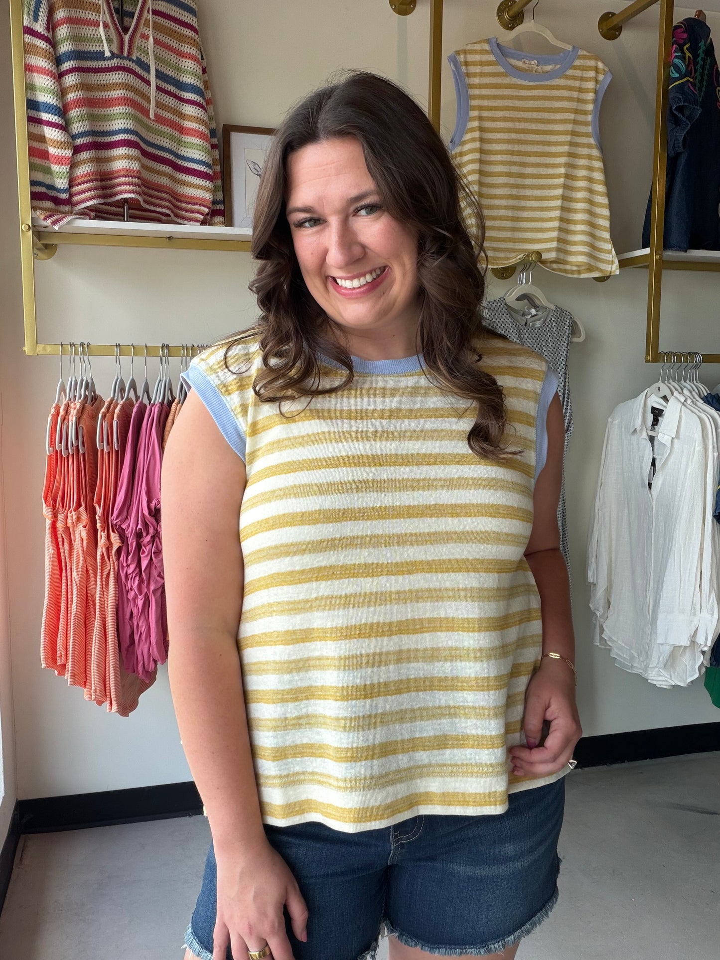 Lemon Blueberry Stripe Muscle Tank