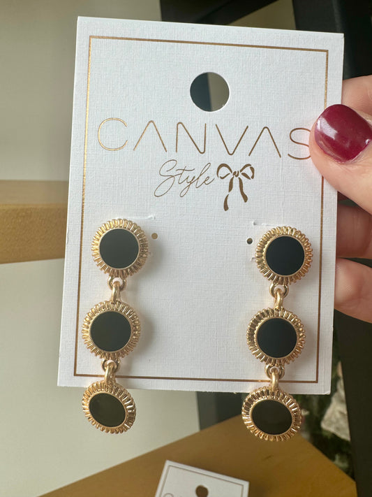 Mary Enamel Disc Earrings - Black