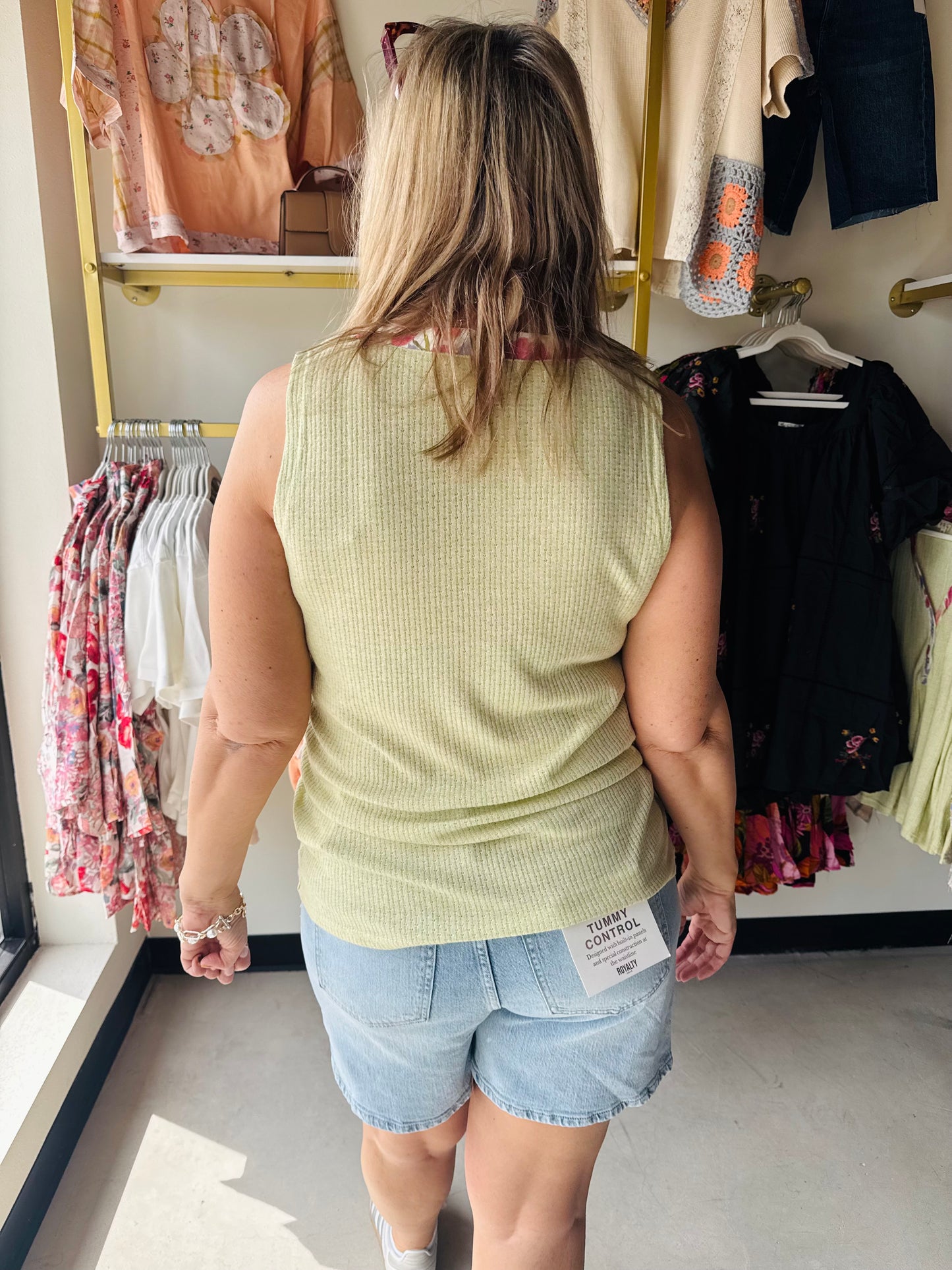 Lime Floral Trim V-Neck Tank