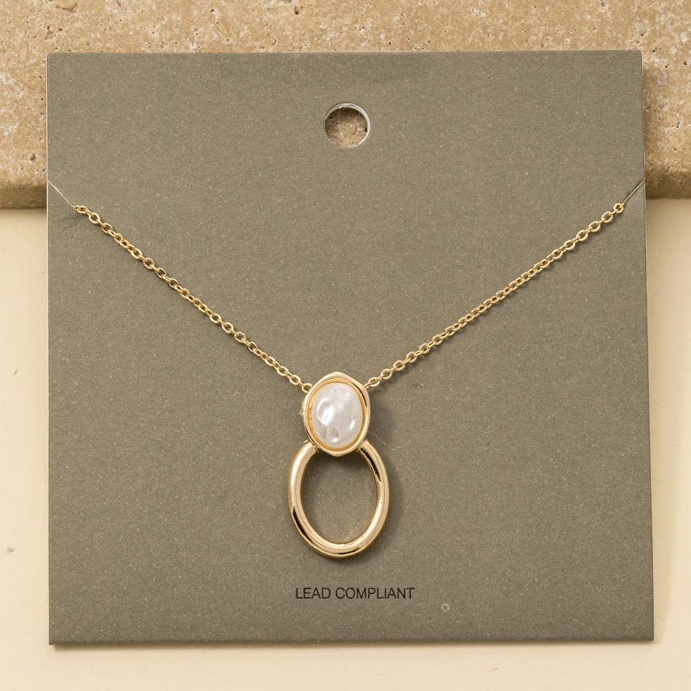 Pearl And Oval Hoop Pendant Necklace