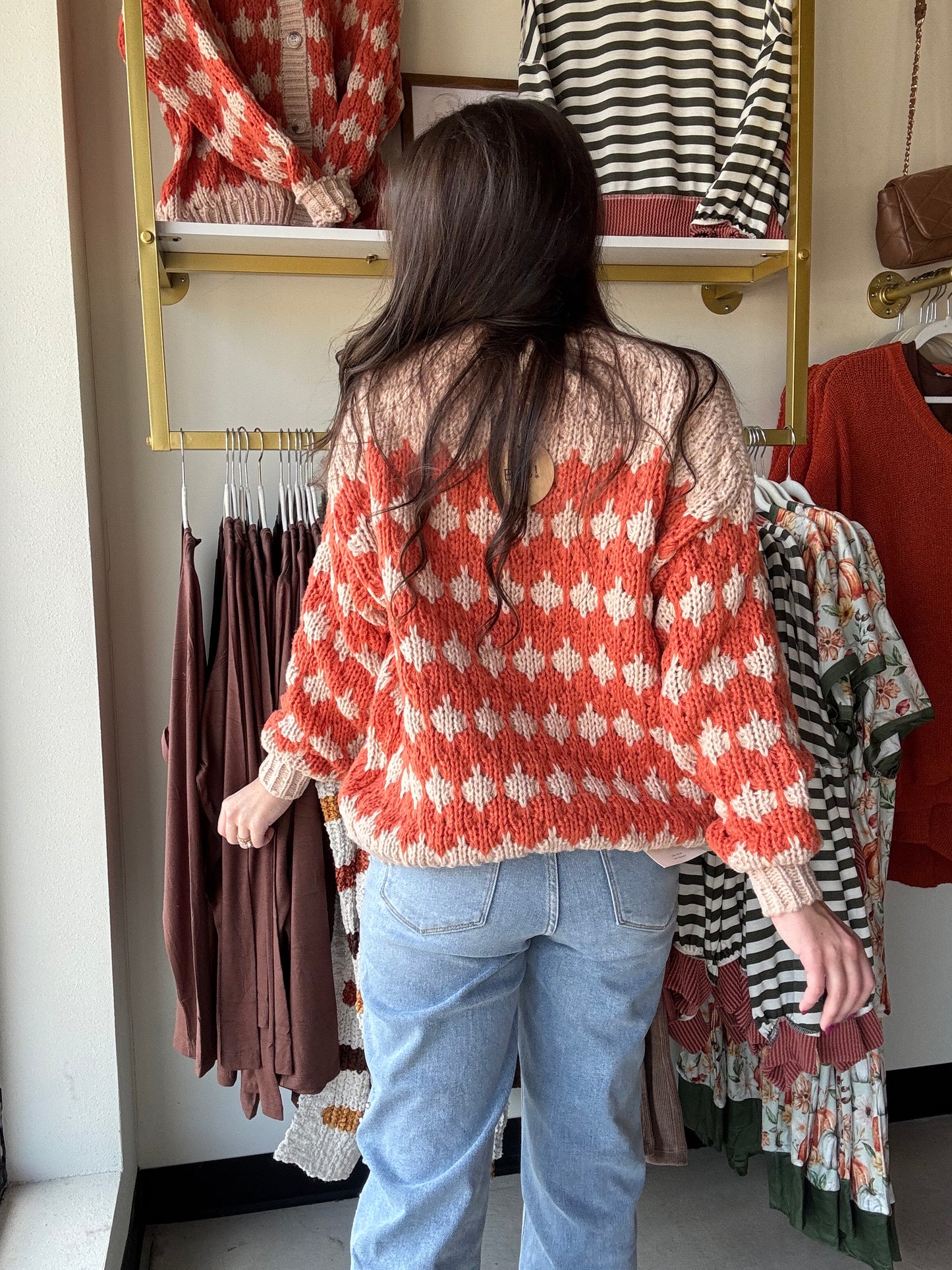 Rust Textured Button Up Sweater