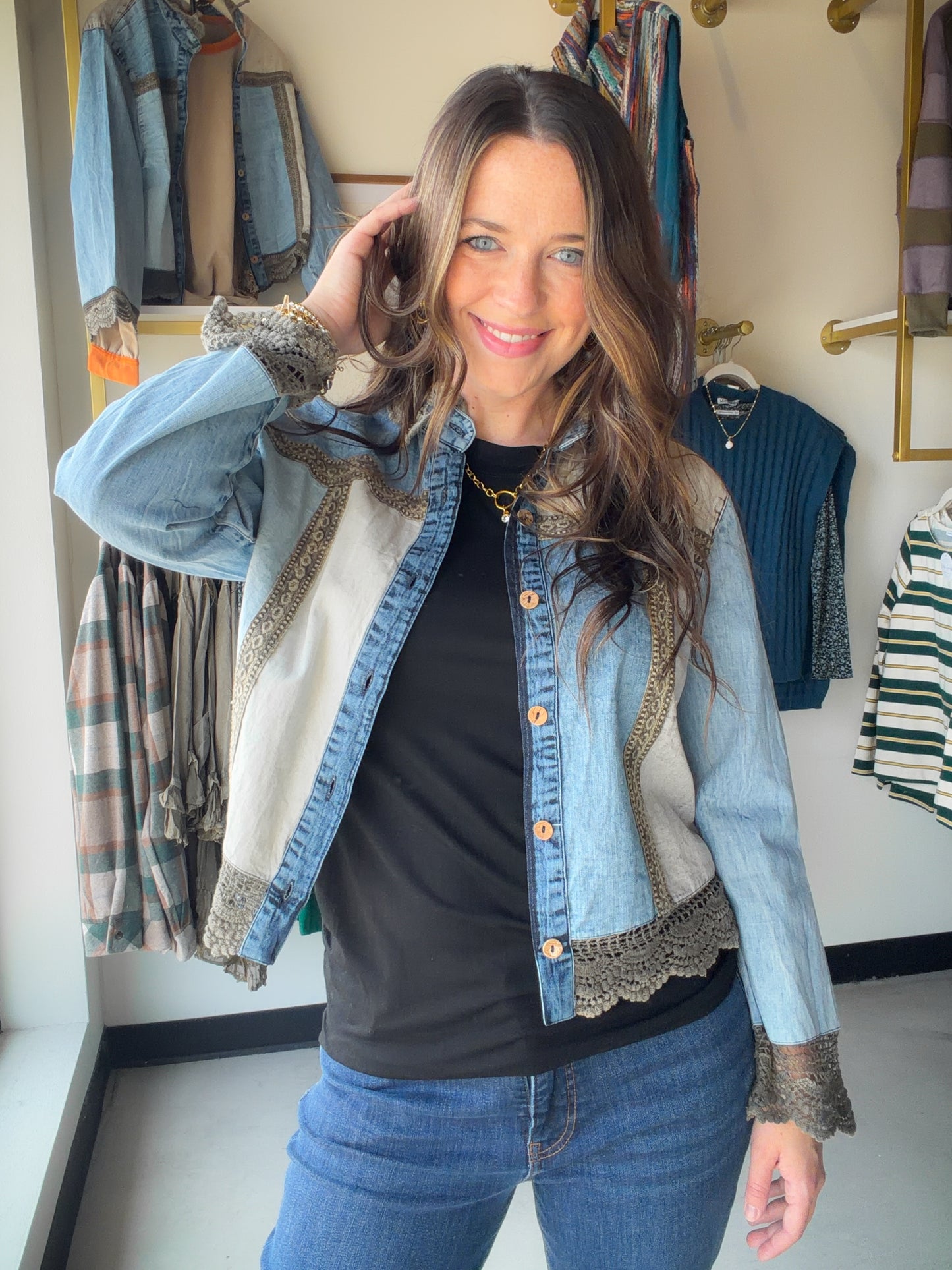 Aqua Western Trim Blouse