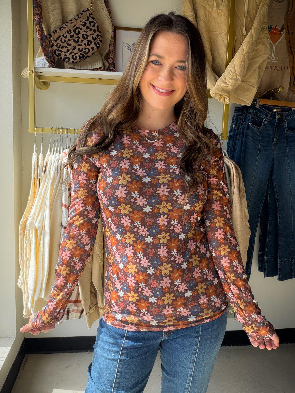Fall Floral Mesh Top