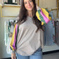 Taupe Accent Sleeve Brushed Top