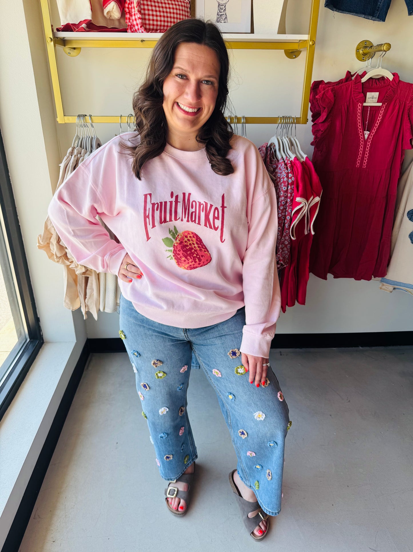 Pink Fruit Market Terry Pullover