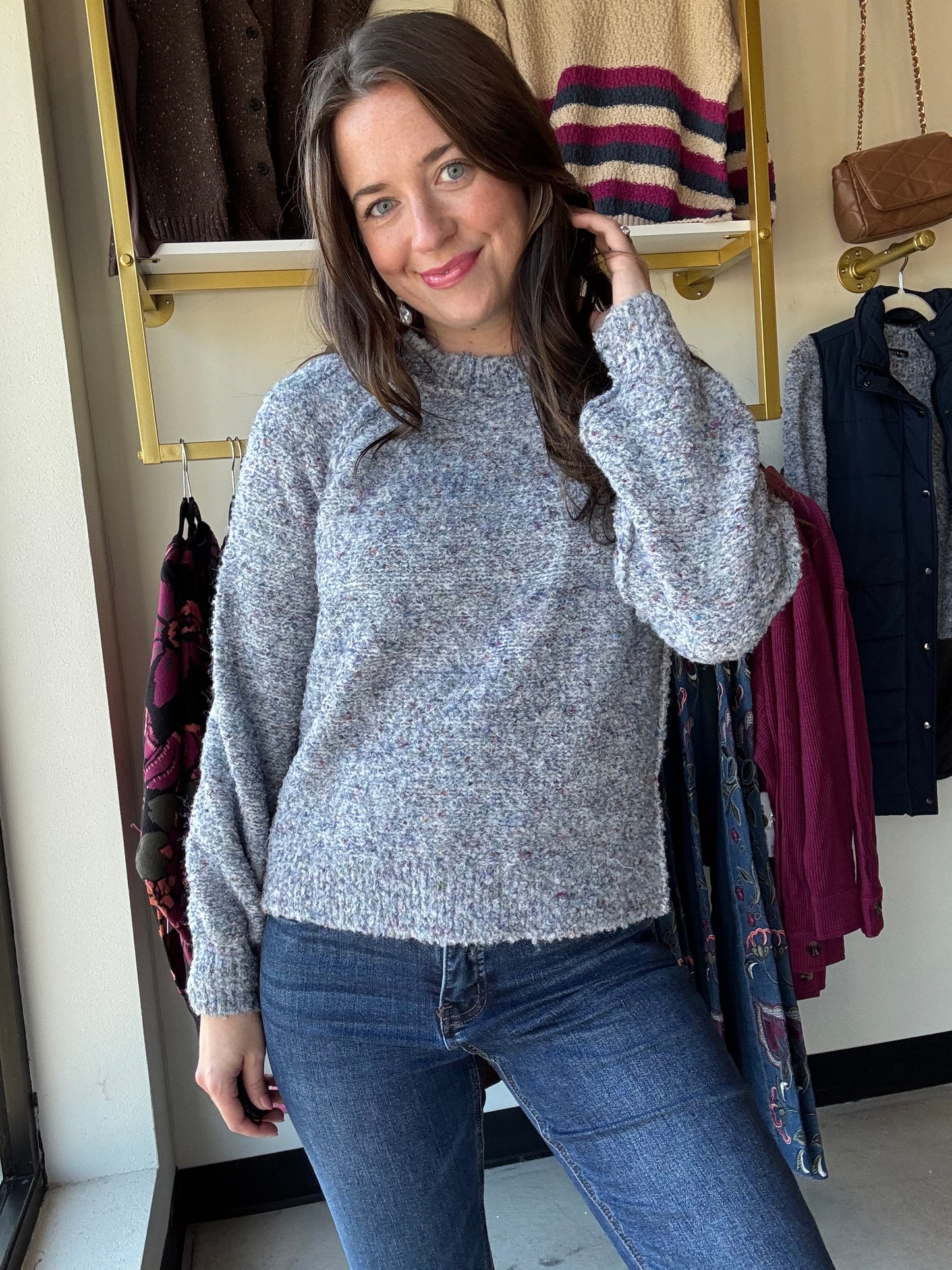 Marine Boucle Crewneck Sweater