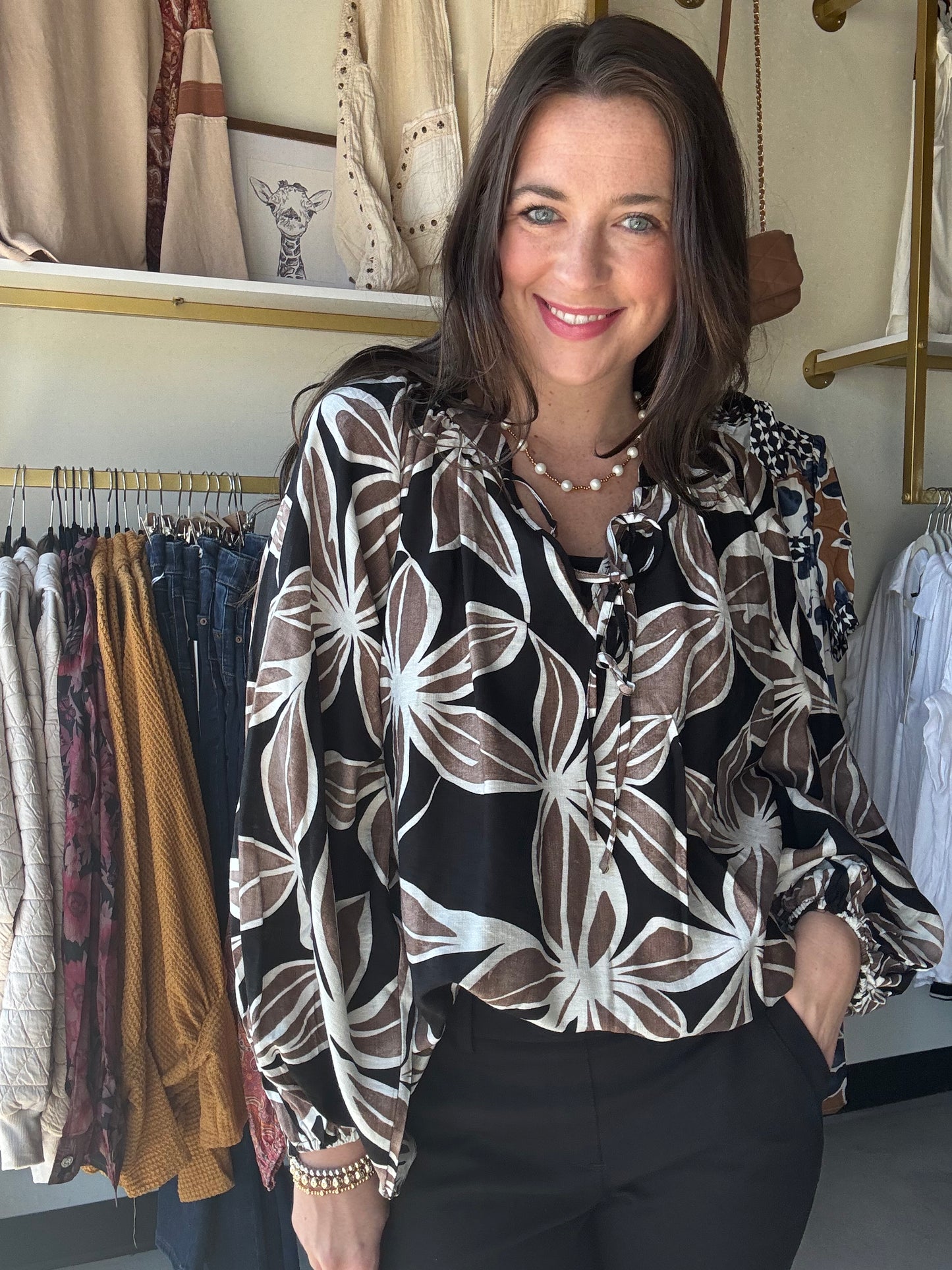 Black & Mocha Floral Blouse