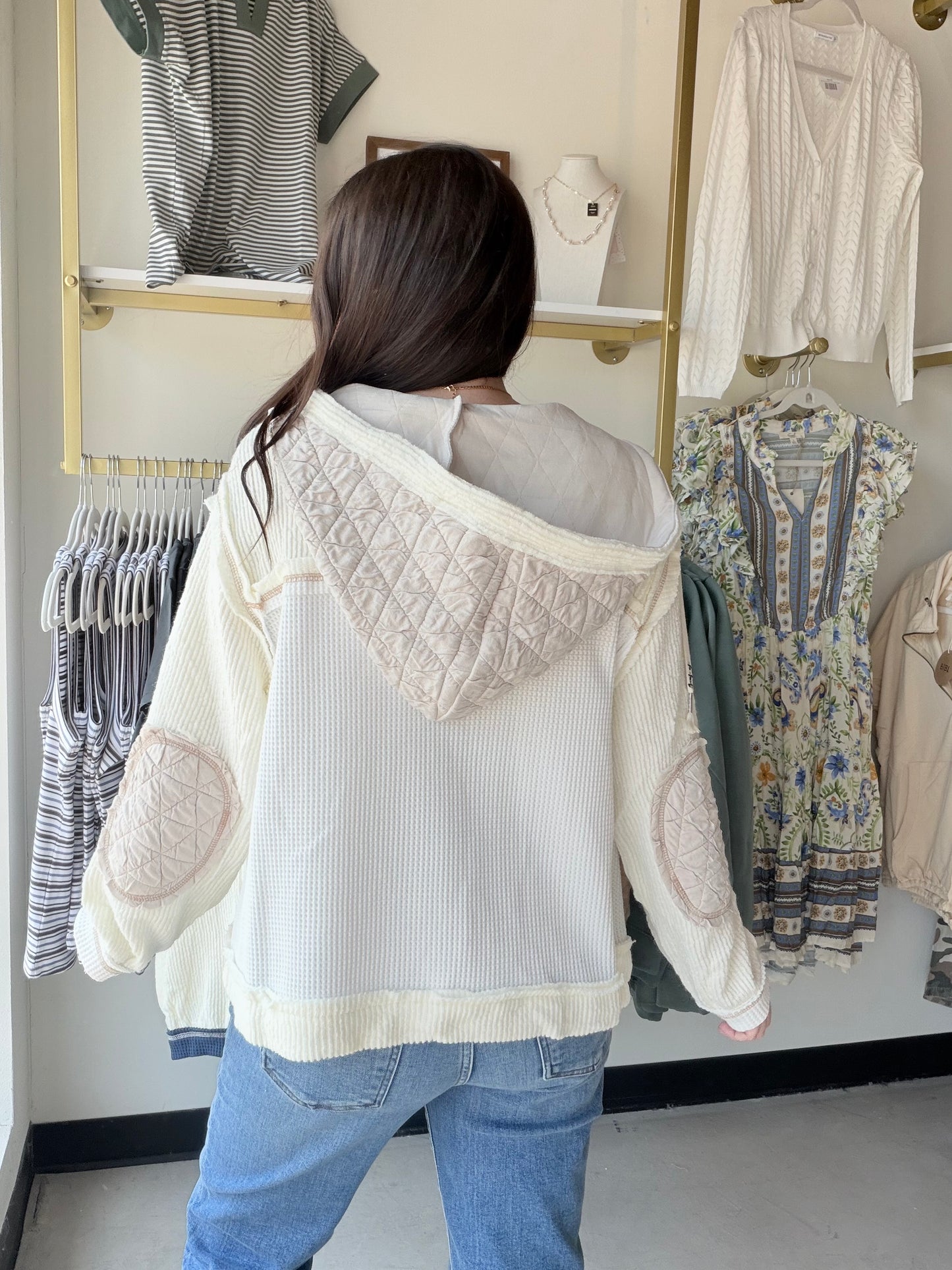 Cream Quilted Thermal Button Up