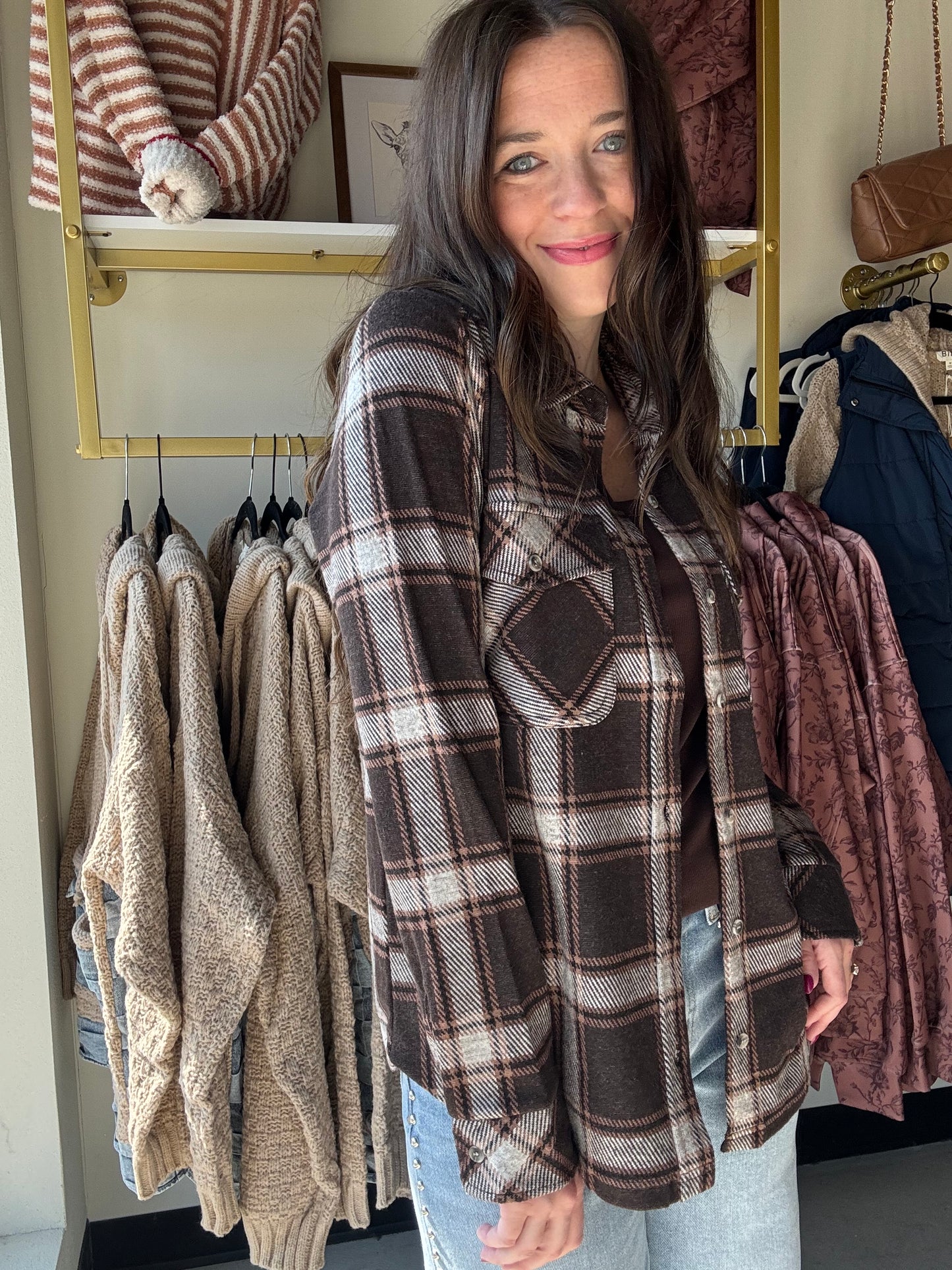 Coffee Ivory Plaid Cassian Shirt