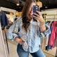 Blue 3D Floral Bubble Top