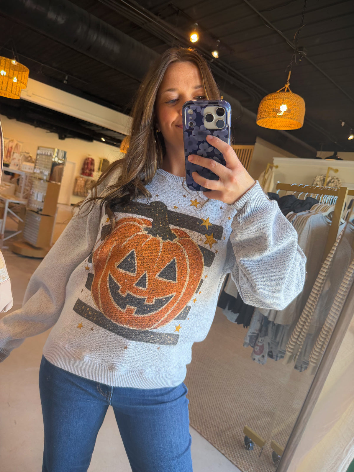 Grey Boho Pumpkin Crewneck