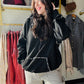 Black Terry Jeweled Half Zip