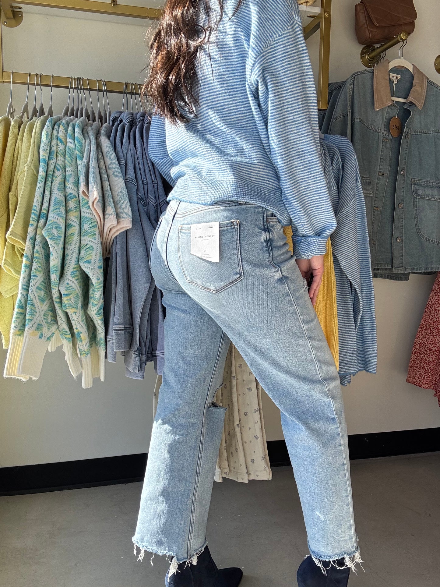 Ezra Distressed Crop Slim Wide Jeans