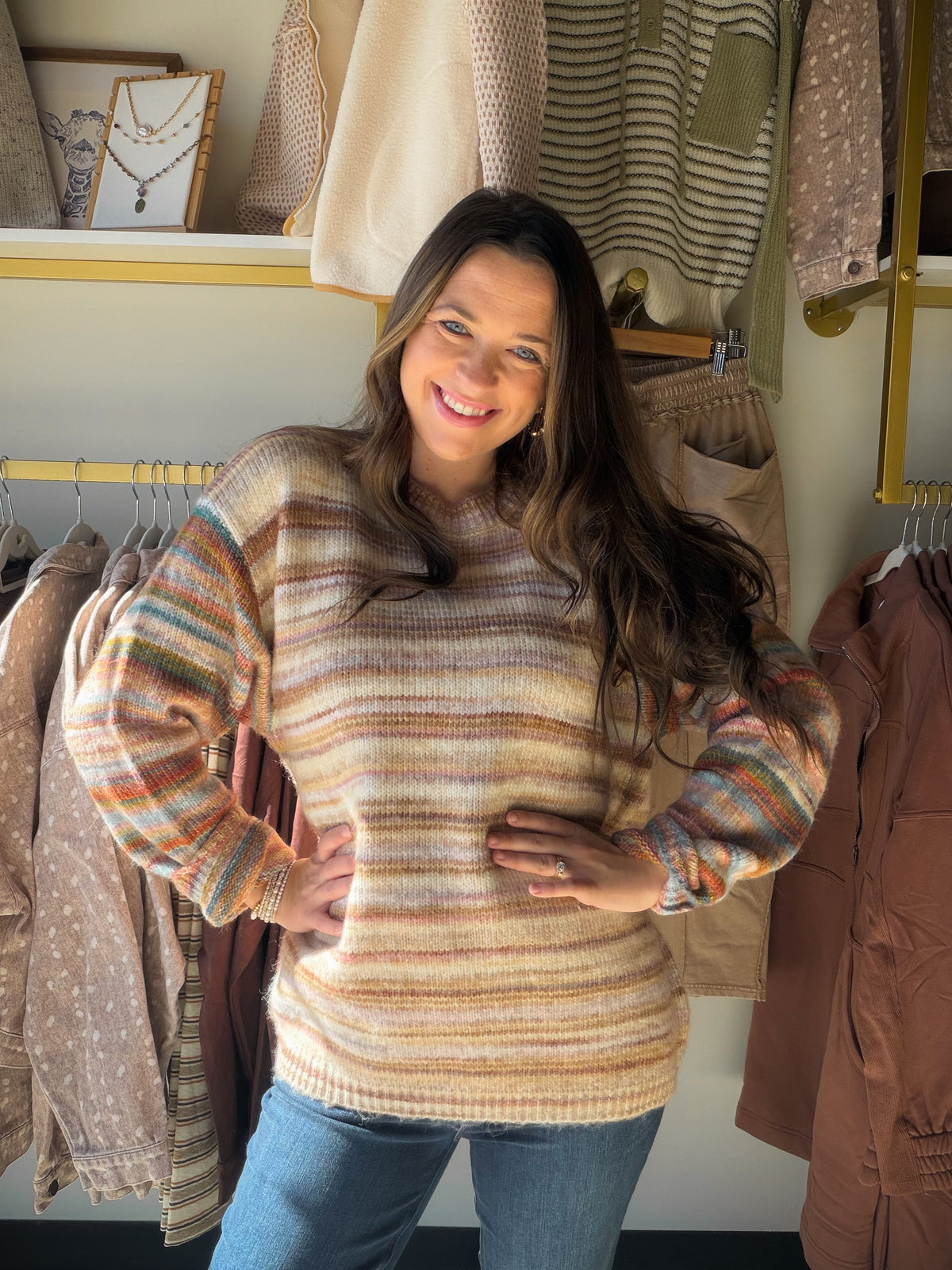Khaki Multi Stripe Sweater