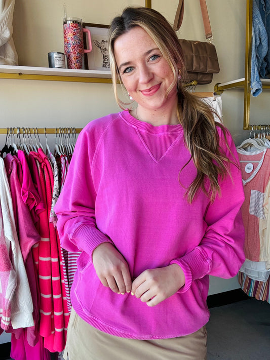 Neon Pink Pigment Dyed Pullover