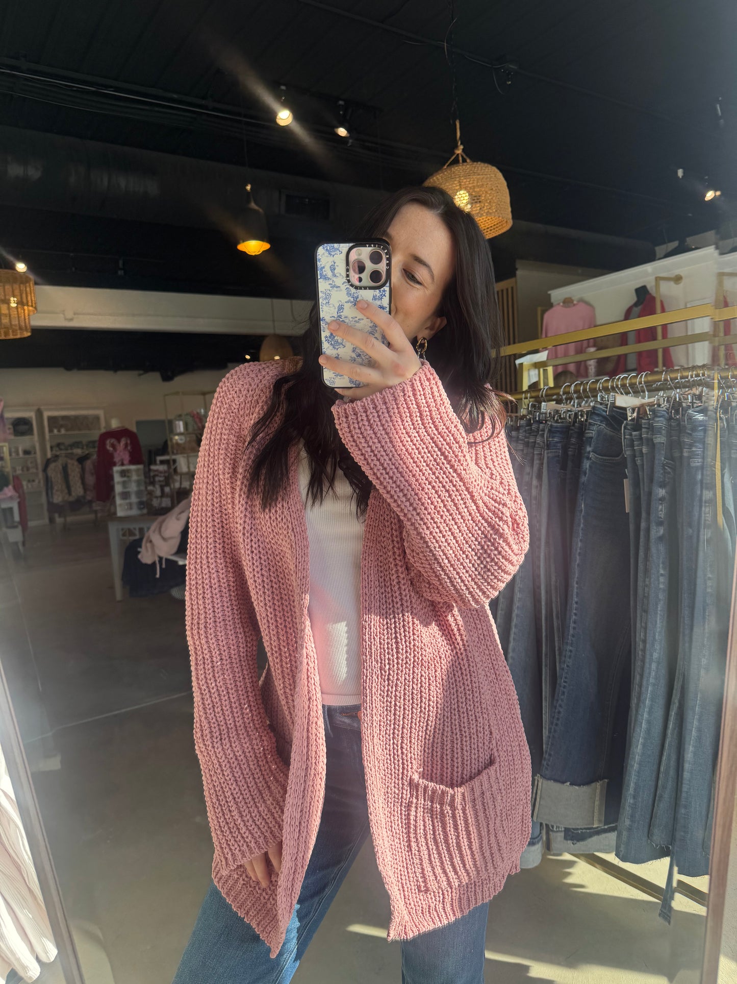 Rose Pink Chunky Knit Cardigan