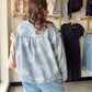 Rose Printed Washed Denim Jacket