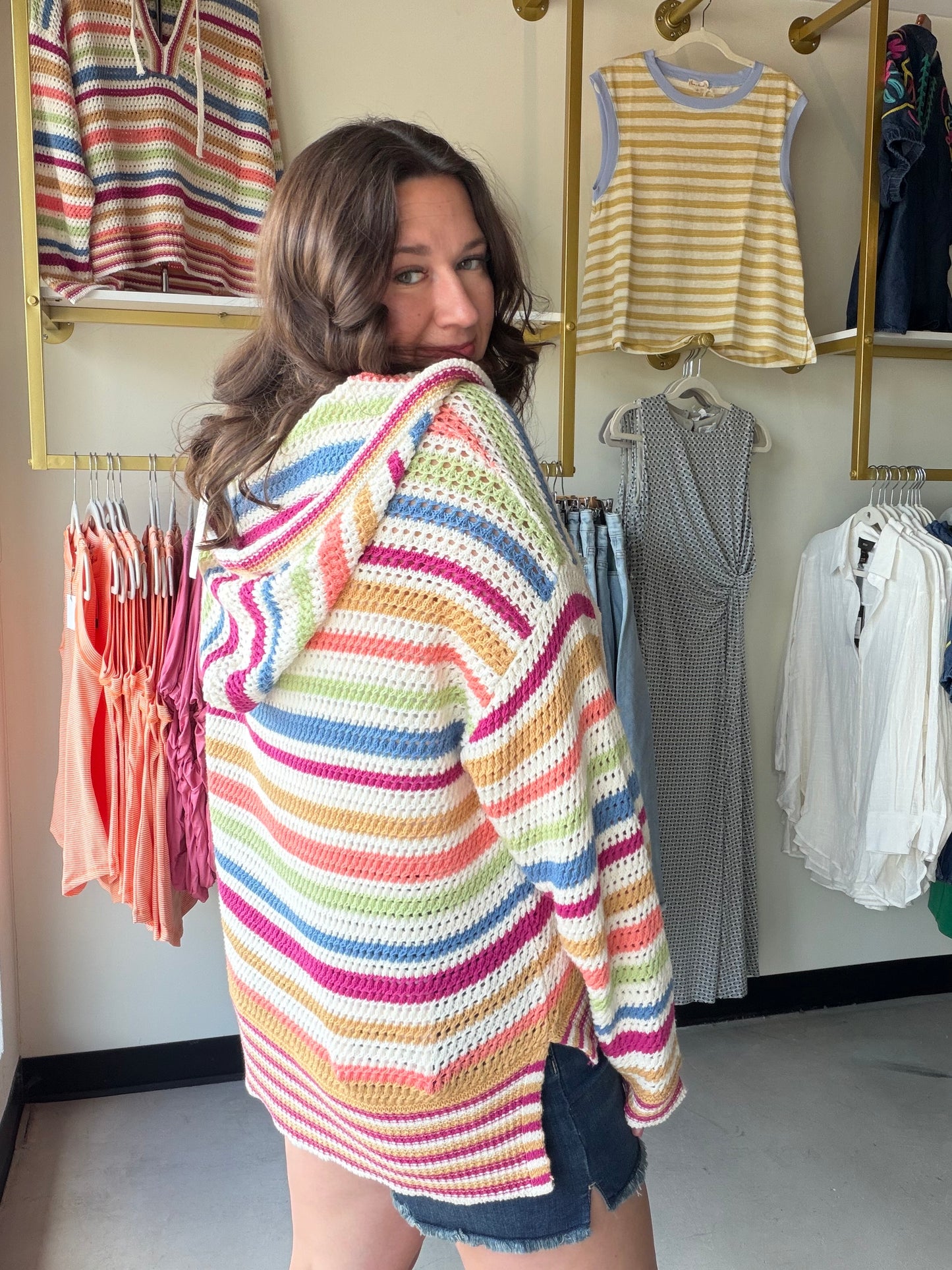 Golden Multi Stripe Crochet Hoodie