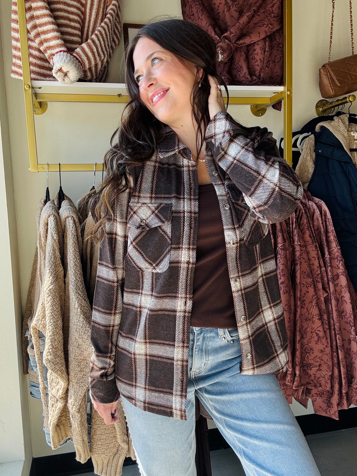 Coffee Ivory Plaid Cassian Shirt