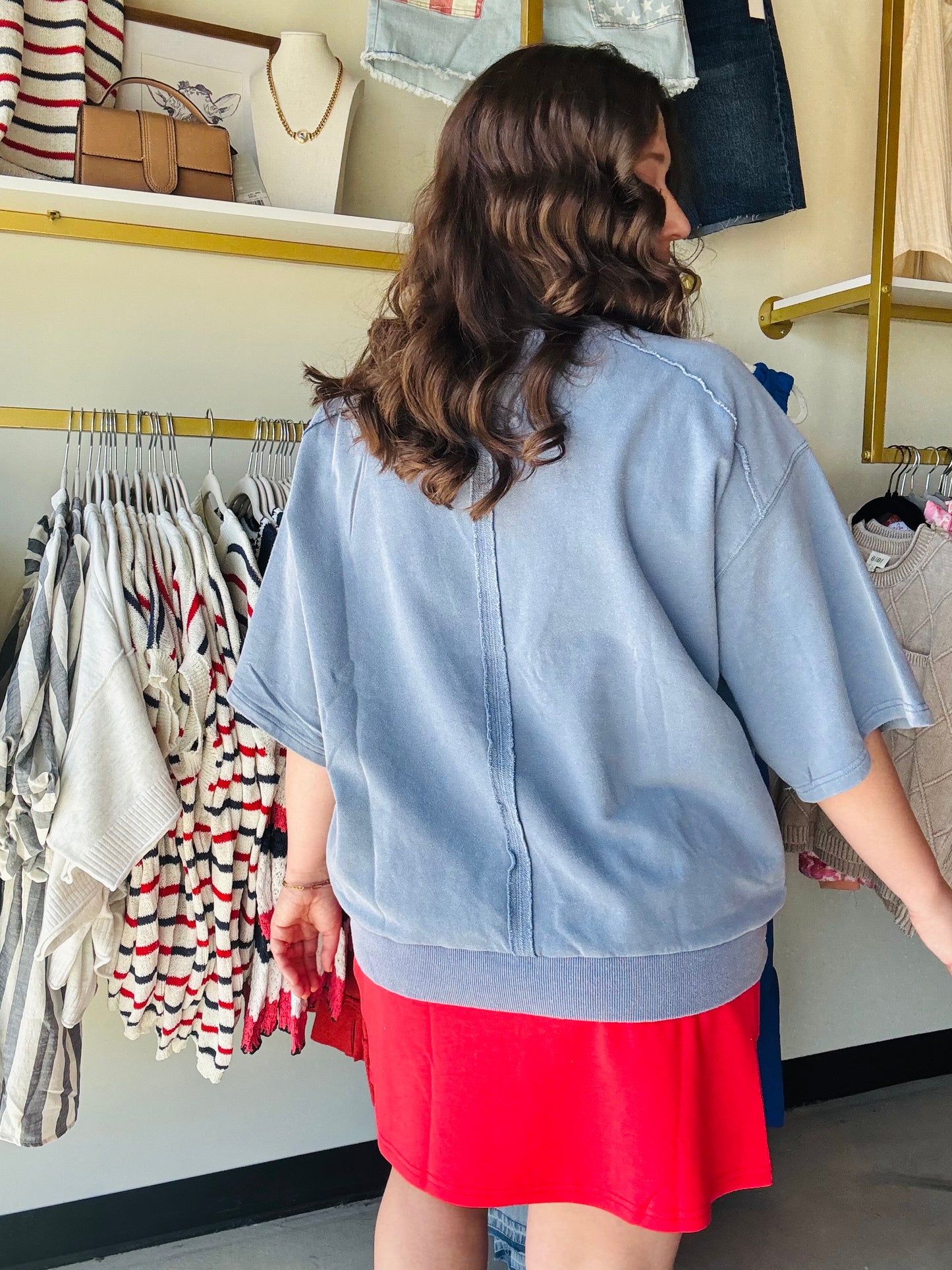 Washed Denim Lace Flag Pullover