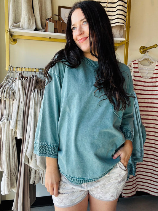 Teal Mineral Contrast Pullover