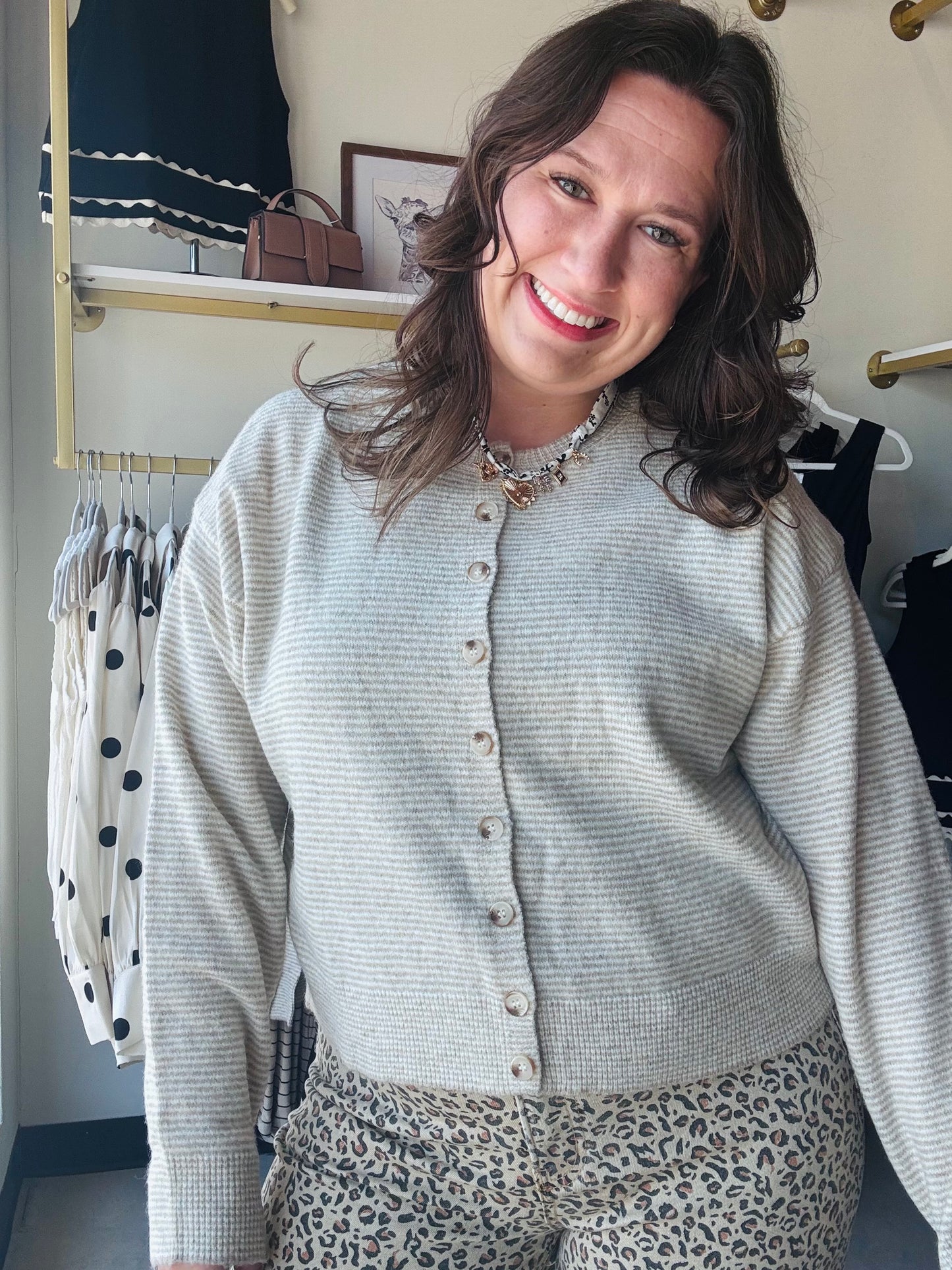 Taupe & Ivory Stripe Cardigan