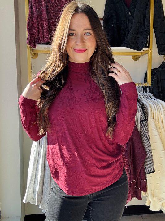 Wine Jacquard Knit Long Sleeve