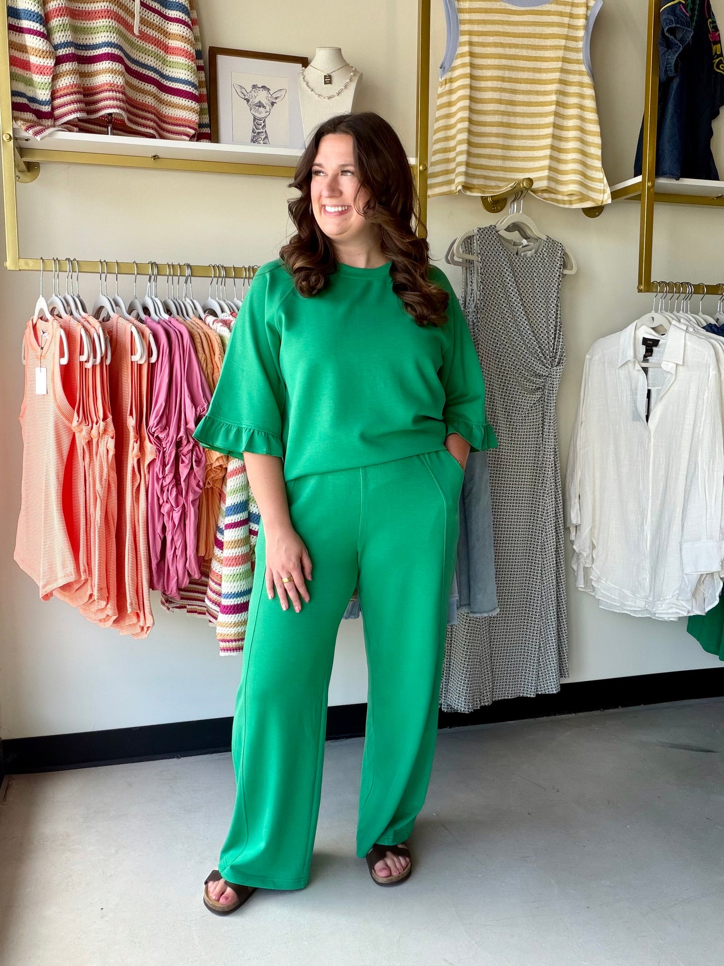 Green Luxeknit Wide Leg Pants