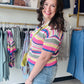 Multi Stripe Crochet Button Up