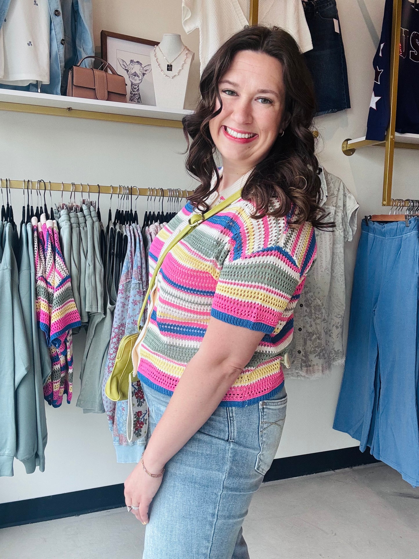 Multi Stripe Crochet Button Up