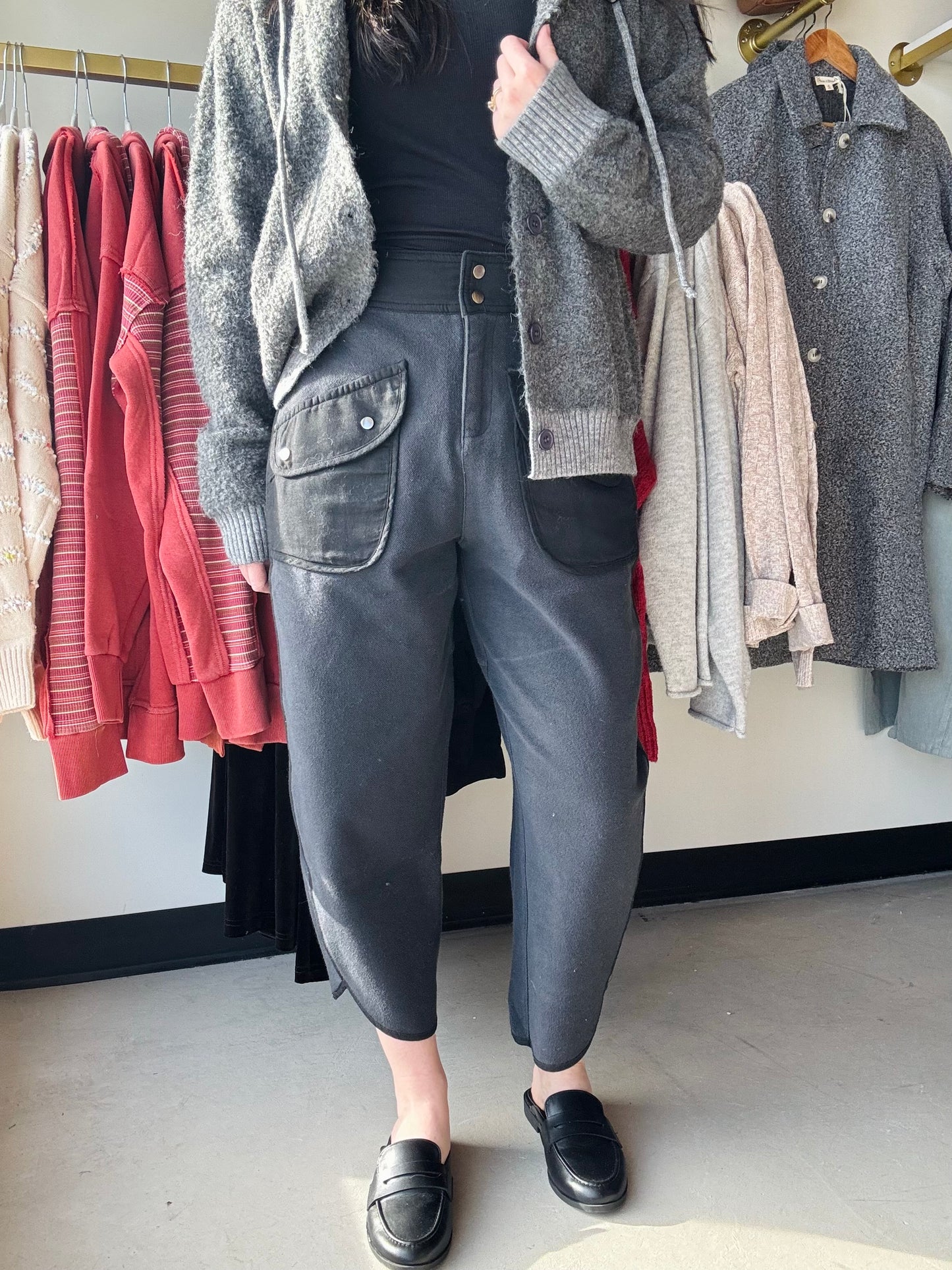 Charcoal Terry Barrel Pants