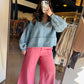 Relaxed V-Neck Boho Denim Top