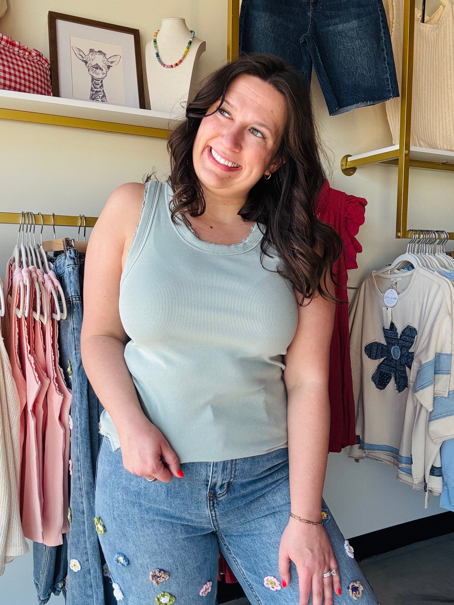Silver Sage Ribbed Knit Tank