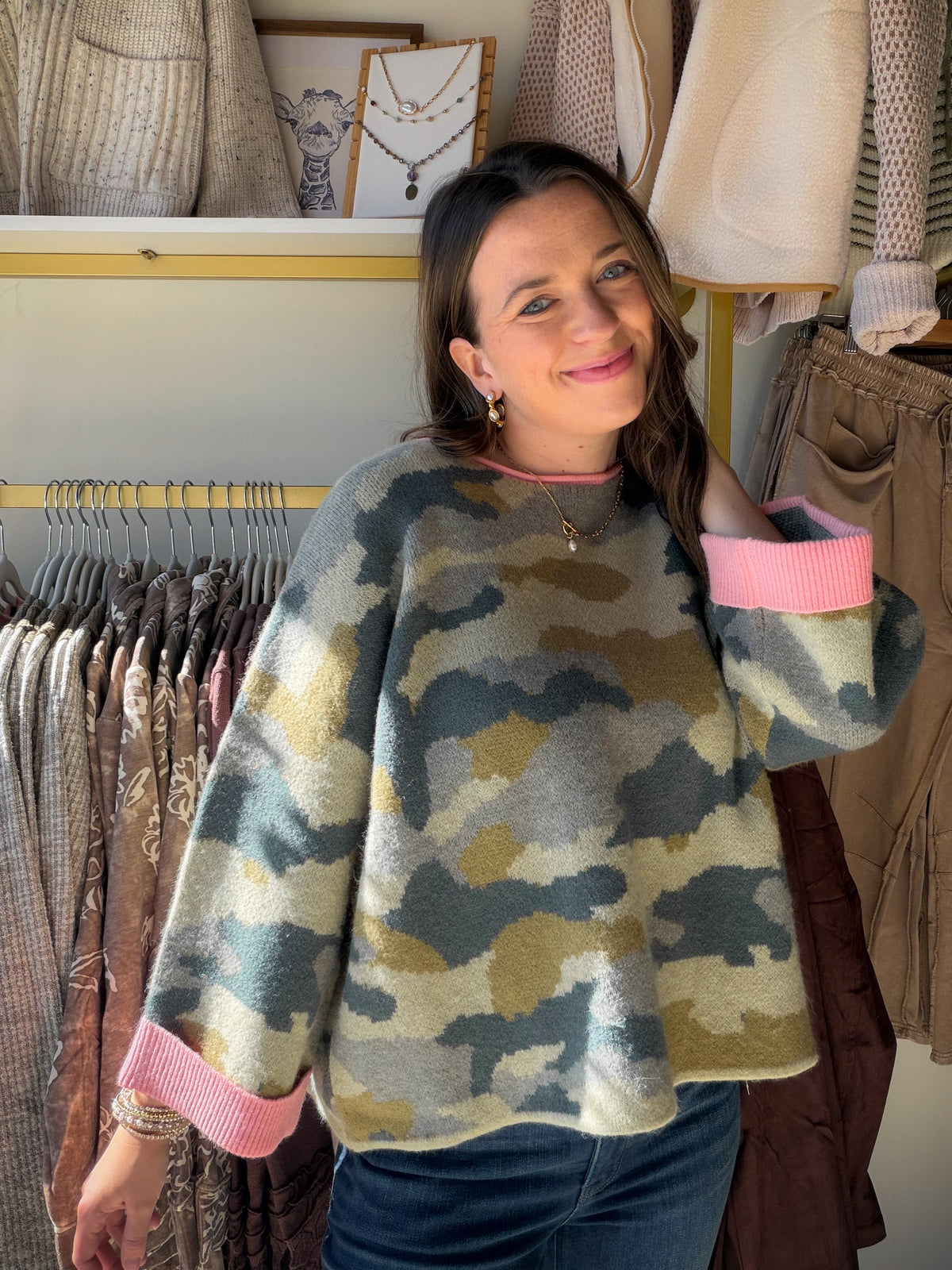 Camo Pink Cuff Sweater
