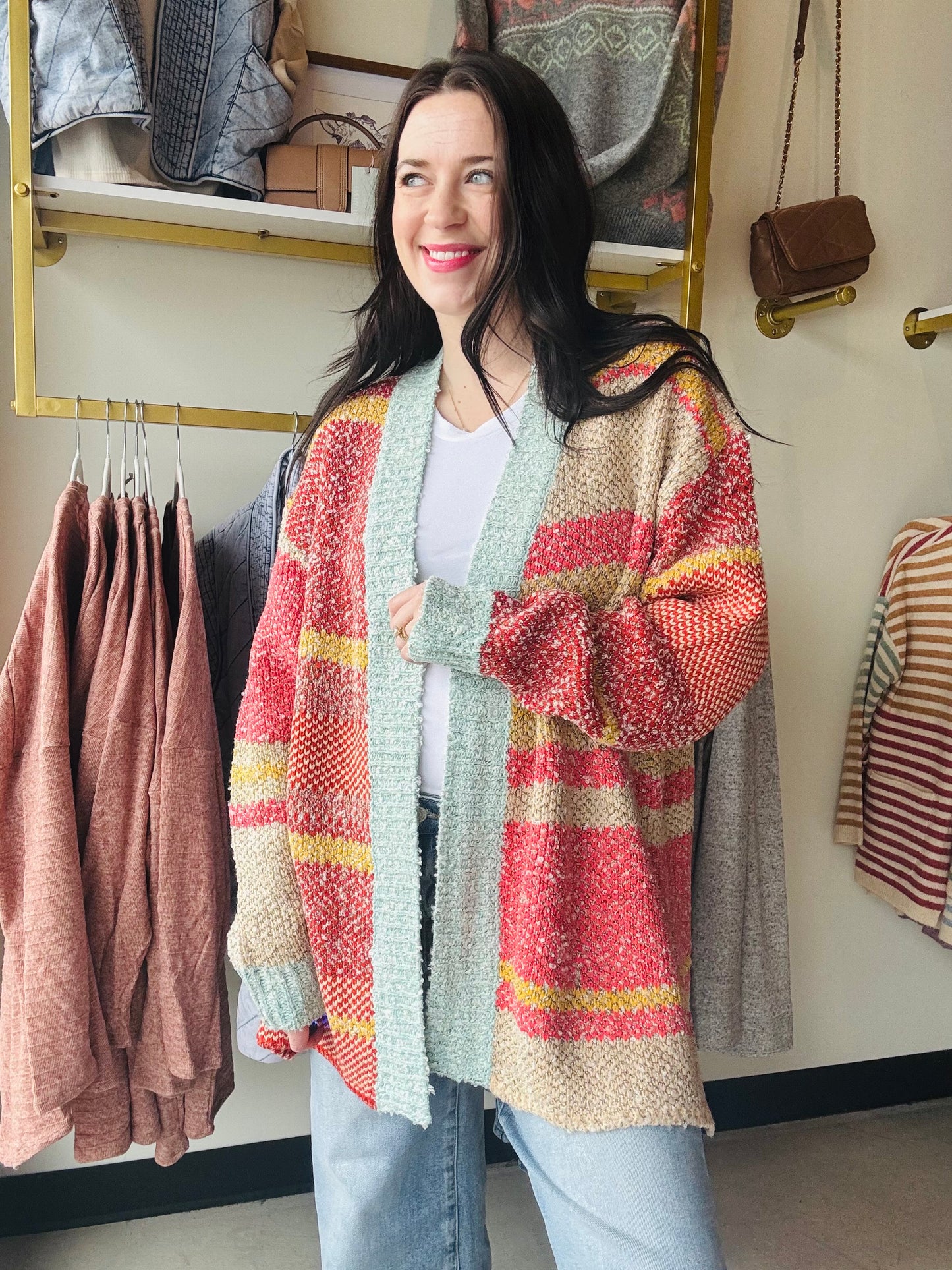 Orange Taupe Multi Cardigan