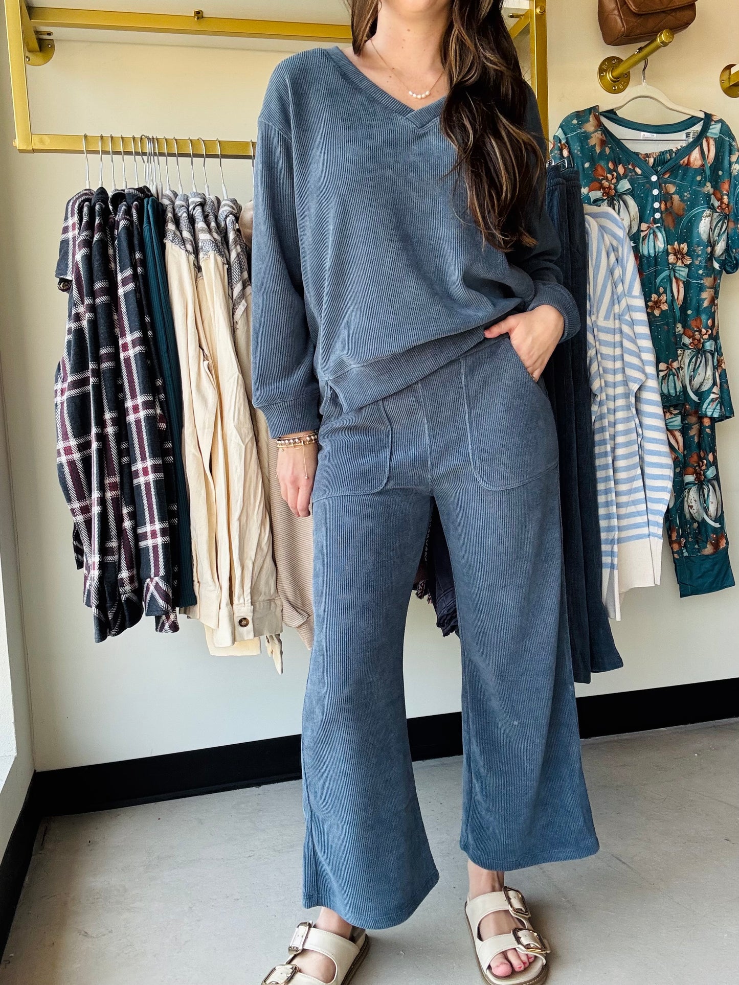 Denim Corduroy Cropped Pants