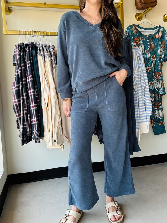 Denim Corduroy Cropped Pants