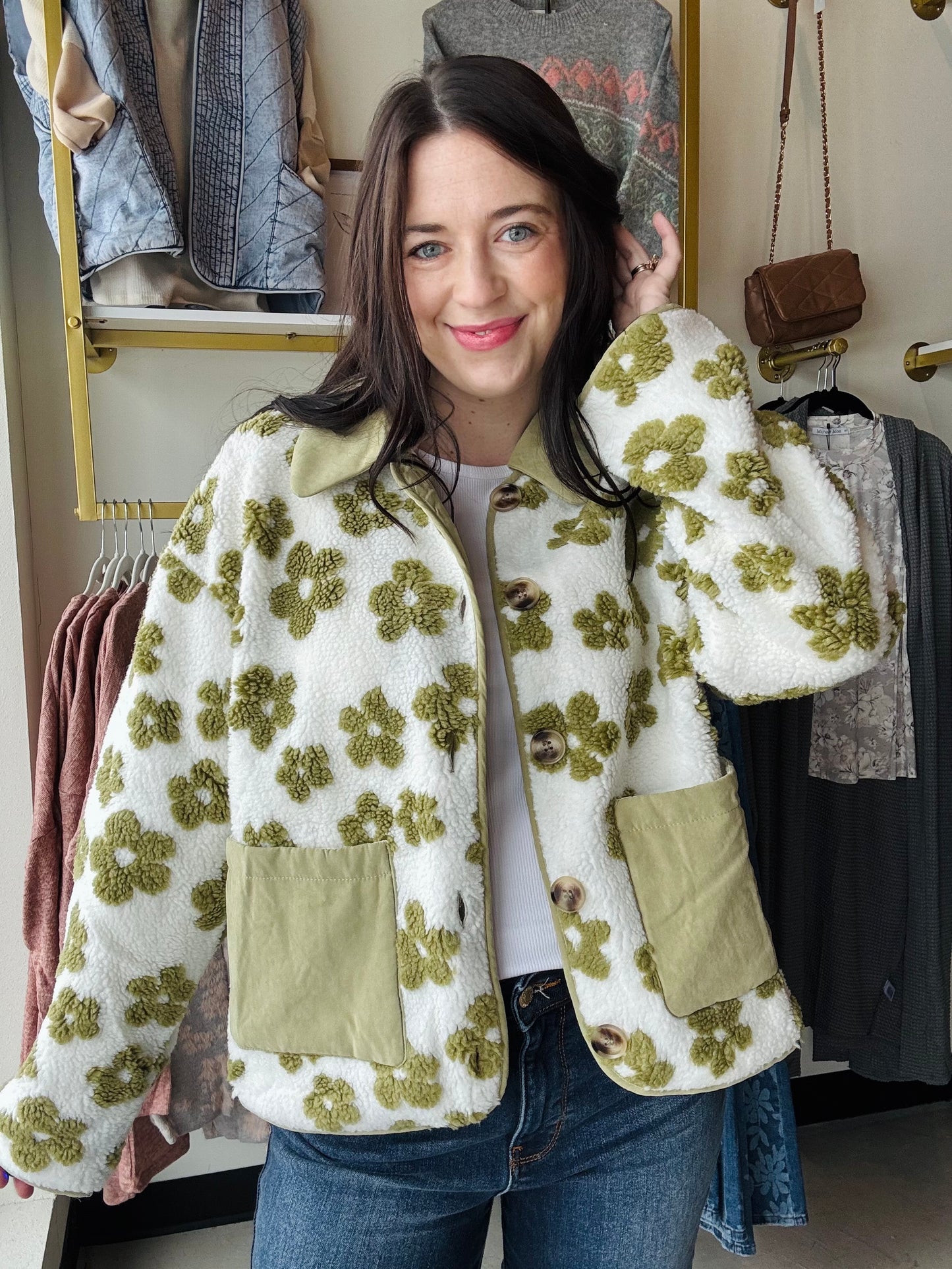 Pistachio Floral Teddy Jacket